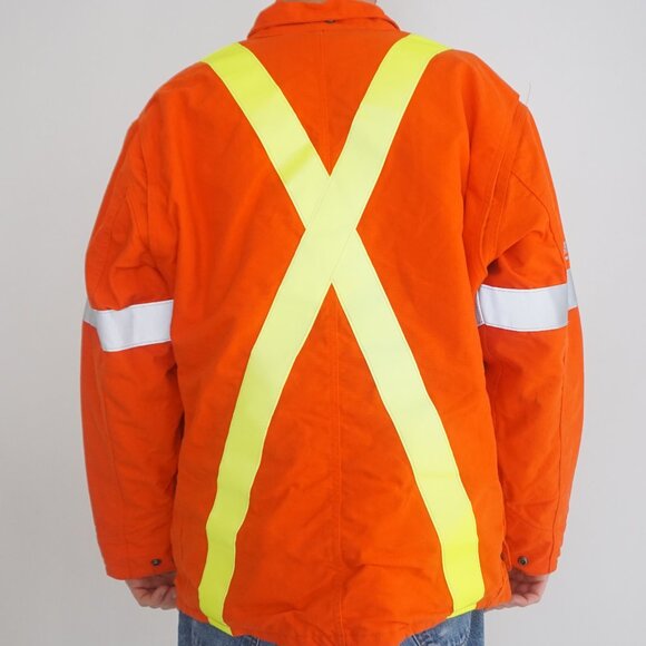 AGO Flame Resistant Endura Ultra Soft Orange Canvas Reflective Button Up Jacket - Picture 3 of 15